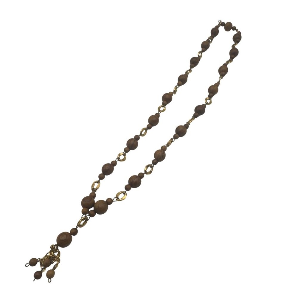 Wooden Beaded Rope Necklace With Gold-Tone Chain Accents Unbranded Pre-Owned